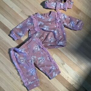 Nicole Miller Mauve Floral Ruffle Matching Set with Headband